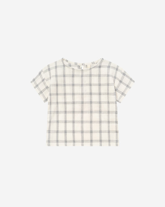 NAVY WINDOW CHECK BOXY T-SHIRT