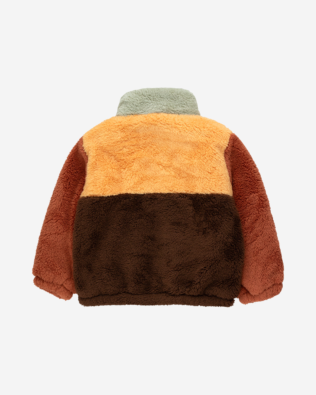 COLOR BLOCK POLAR SHERPA JACKET - DARK BROWN/SOFT YELLOW