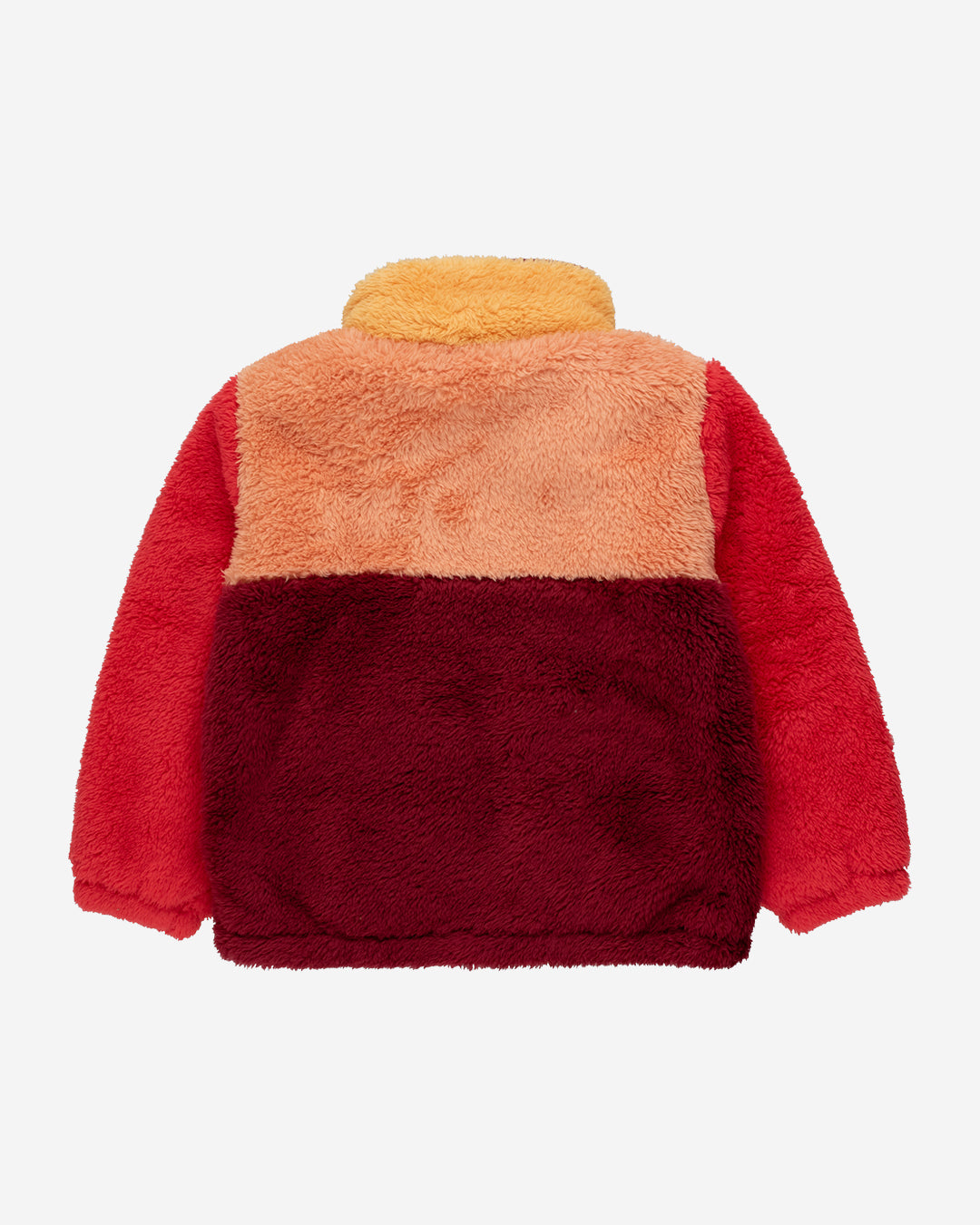 COLOR BLOCK POLAR SHERPA JACKET - DEEP RED/PEACH