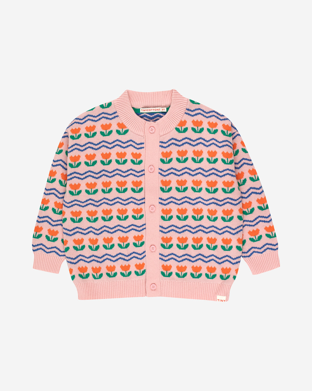 FLOWERS MOCKNECK CARDIGAN - PINK