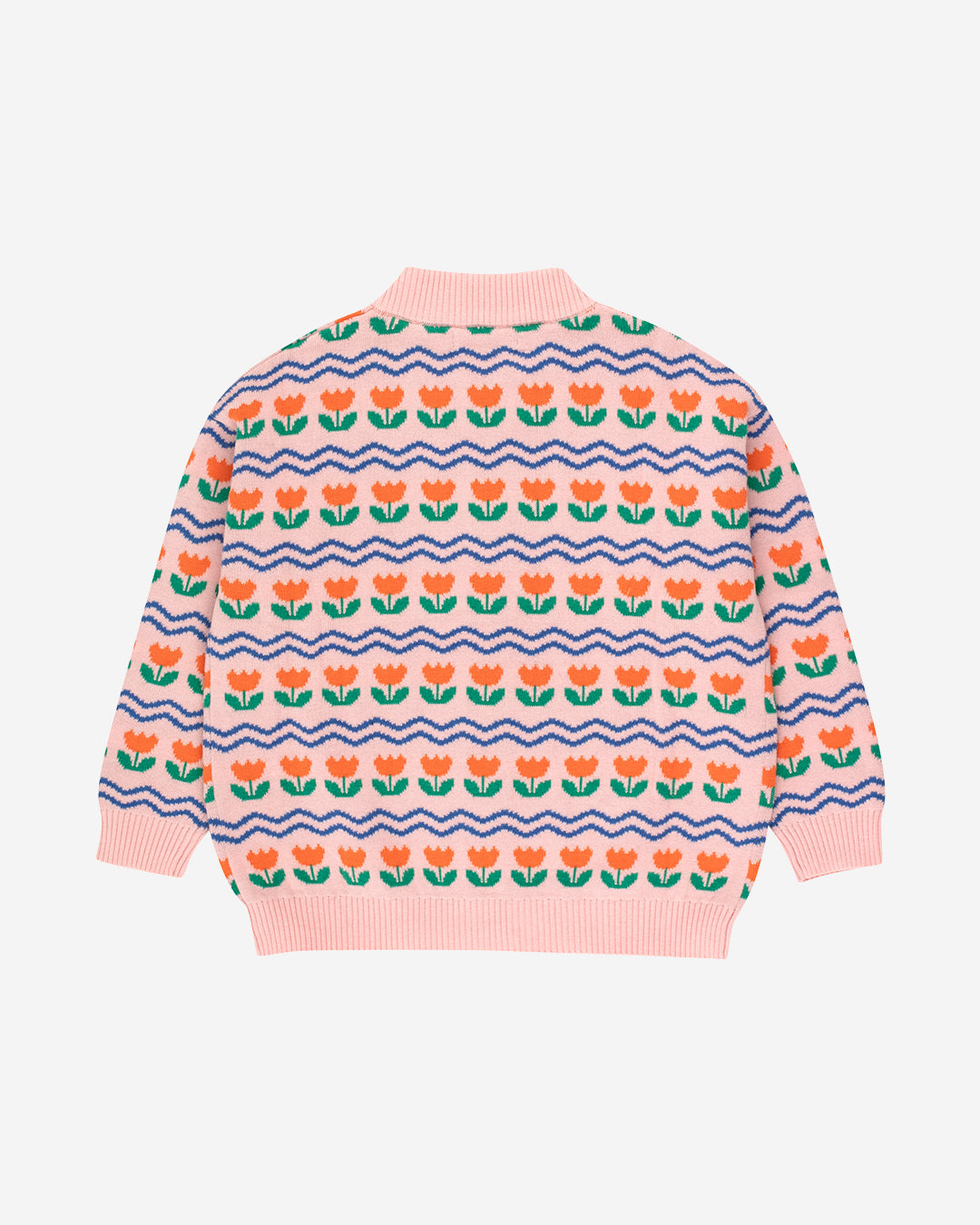 FLOWERS MOCKNECK CARDIGAN - PINK