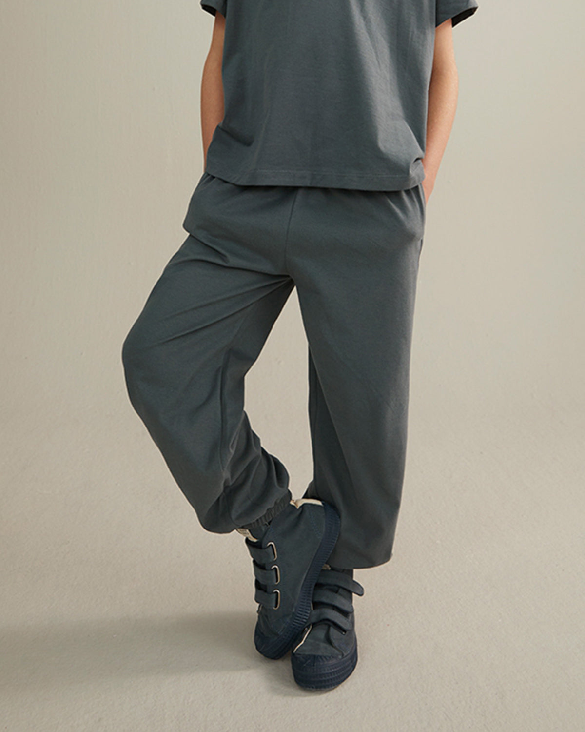 PULL-ON JERSEY TROUSERS GOTS - BLUE GREY