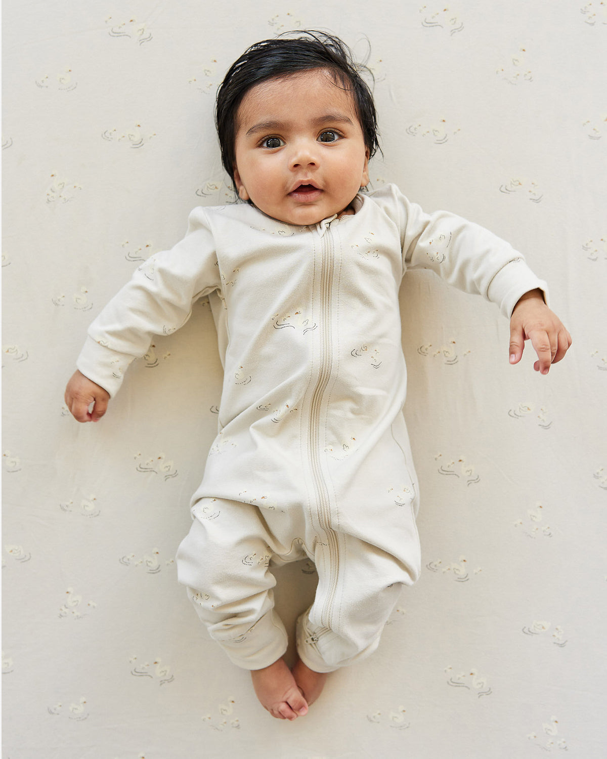 ORGANIC COTTON GRACELYN ONEPIECE - DUCKS IN A ROW SEED SILVER LINING