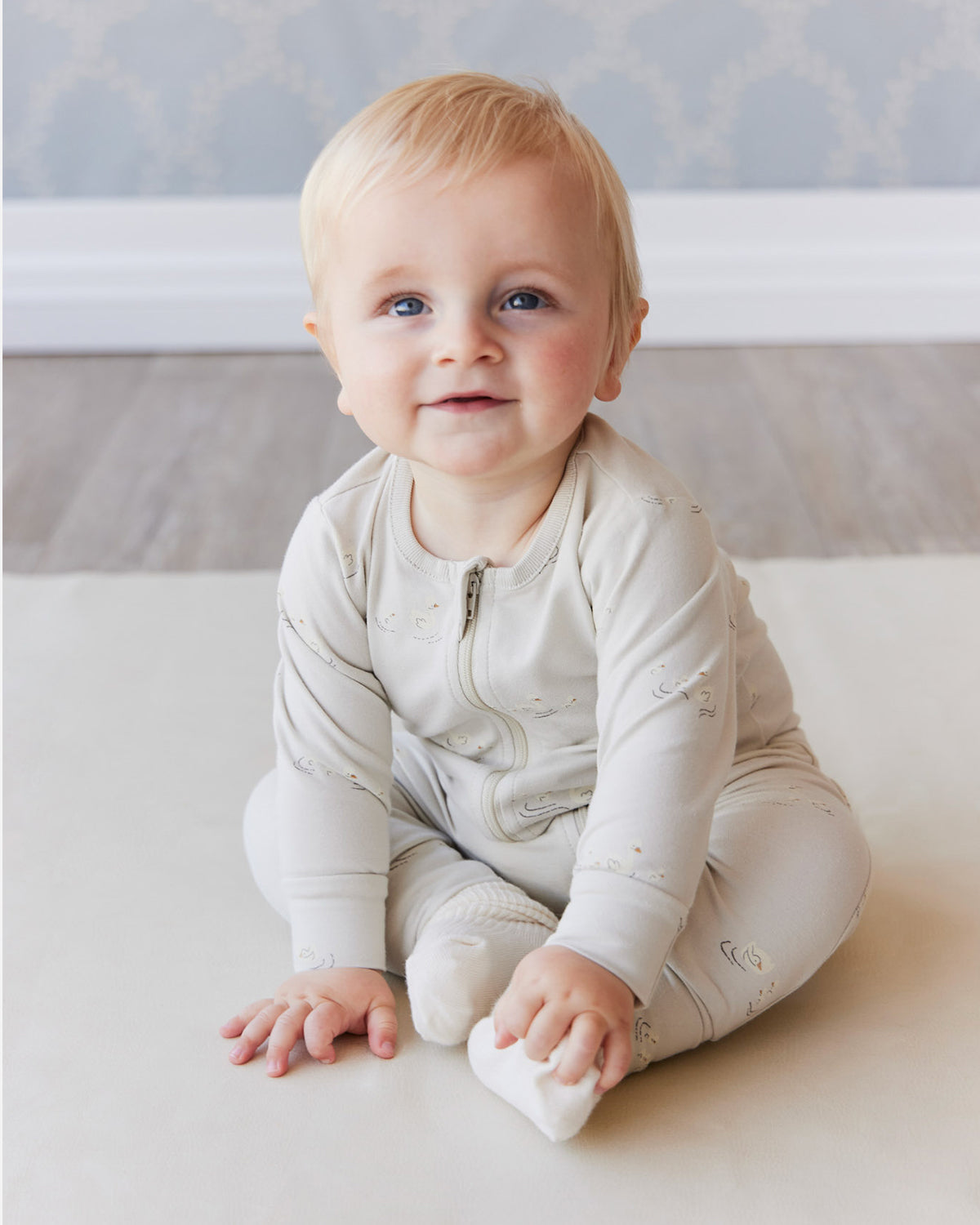 ORGANIC COTTON GRACELYN ONEPIECE - DUCKS IN A ROW SEED SILVER LINING