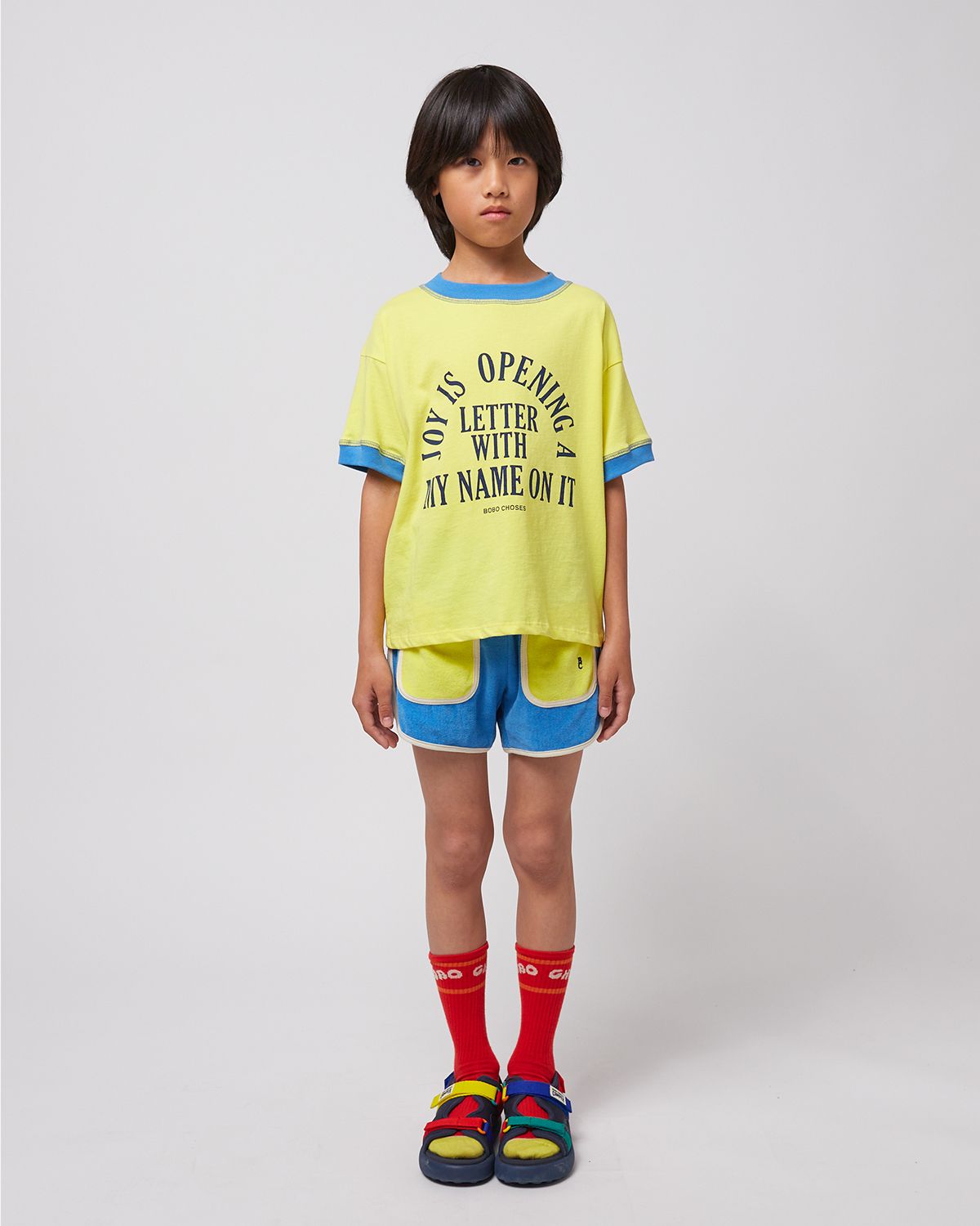 BLUE COLOR BLOCK TERRY CLOTH SHORTS - LIGHT BLUE