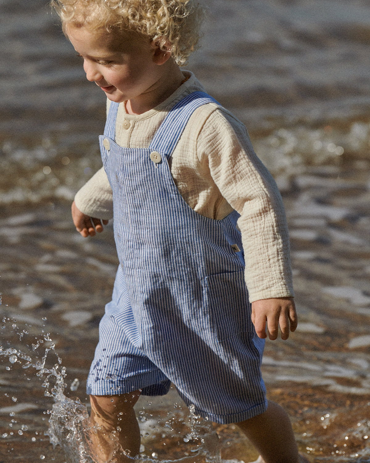 TUCKER SHORTIE OVERALLS LINEN - BLUE STRIPE