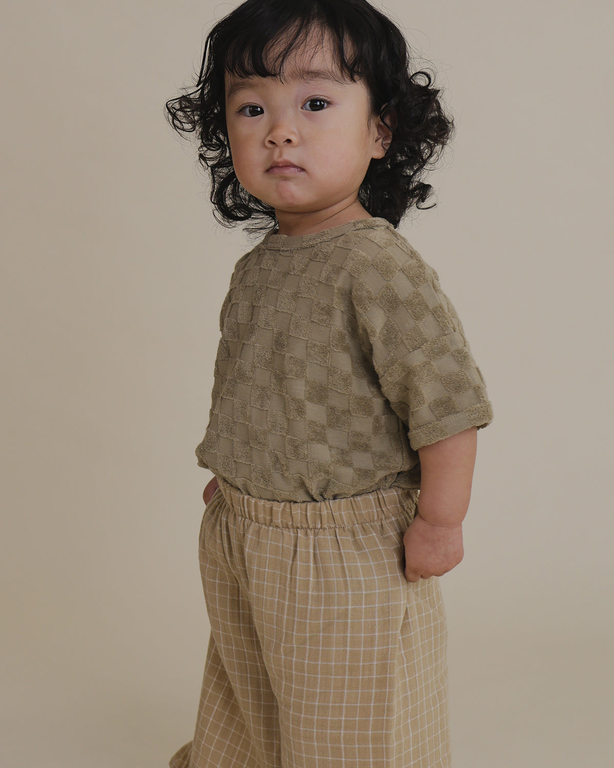 DUSKY CHECKBOARD TERRY BOXY T-SHIRT