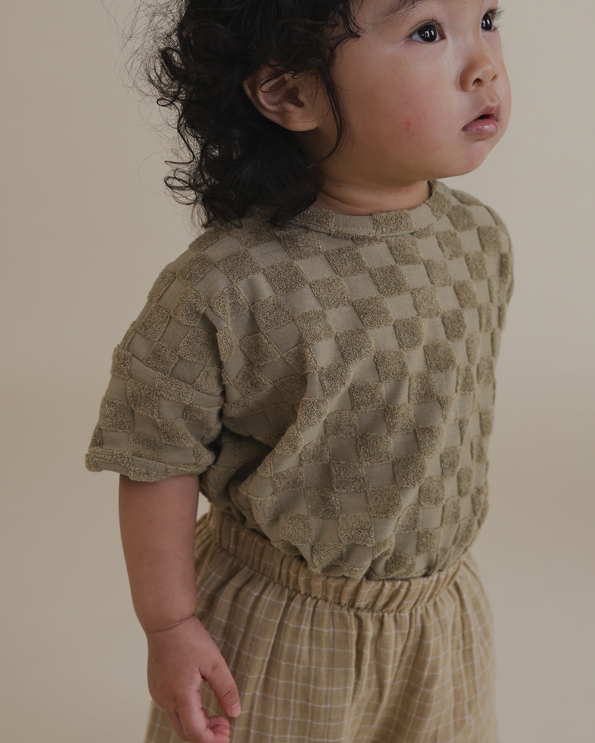 DUSKY CHECKBOARD TERRY BOXY T-SHIRT