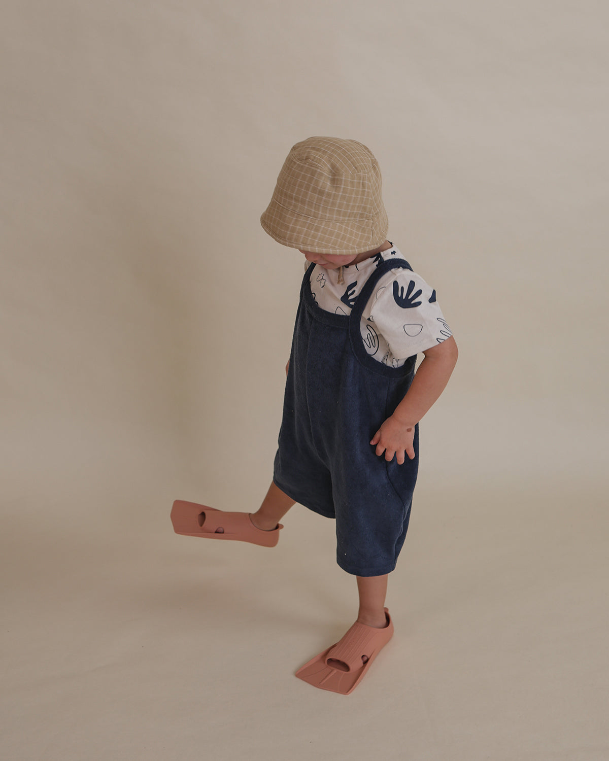 NAVY TERRY CROPPED DUNGAREES
