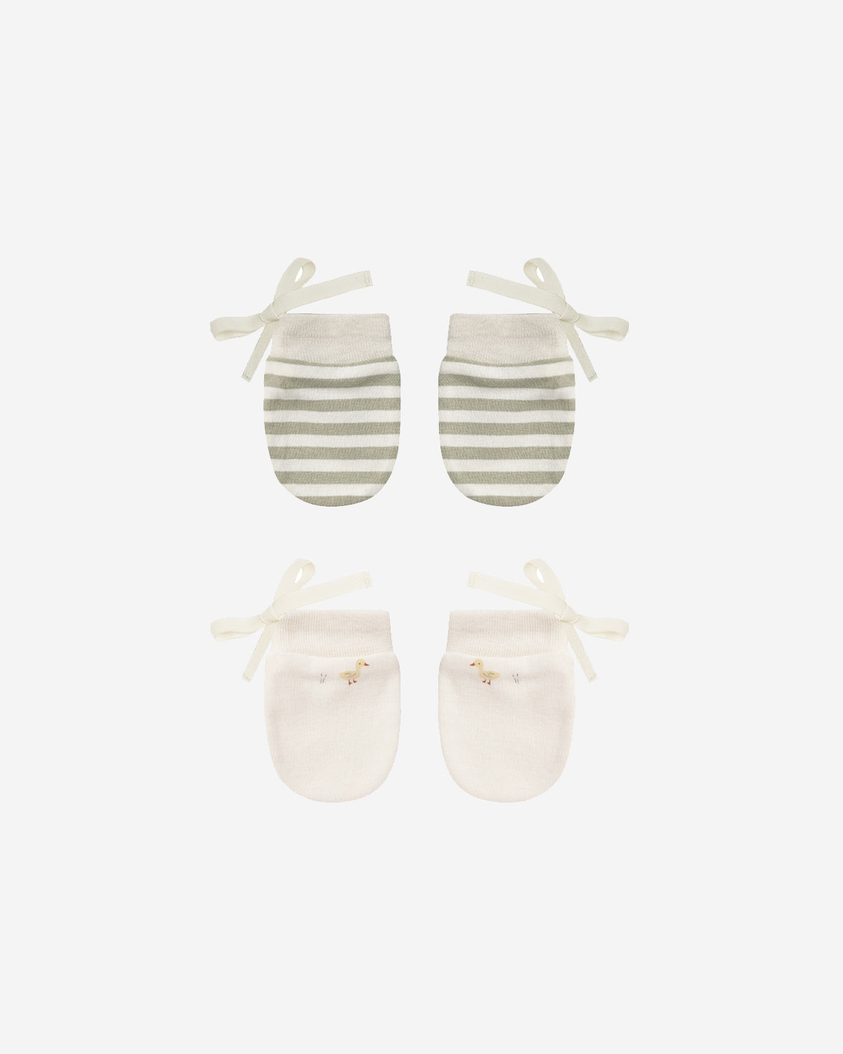 NO SCRATCH MITTENS, SET OF 2 - DUCKS, SAGE STRIPE