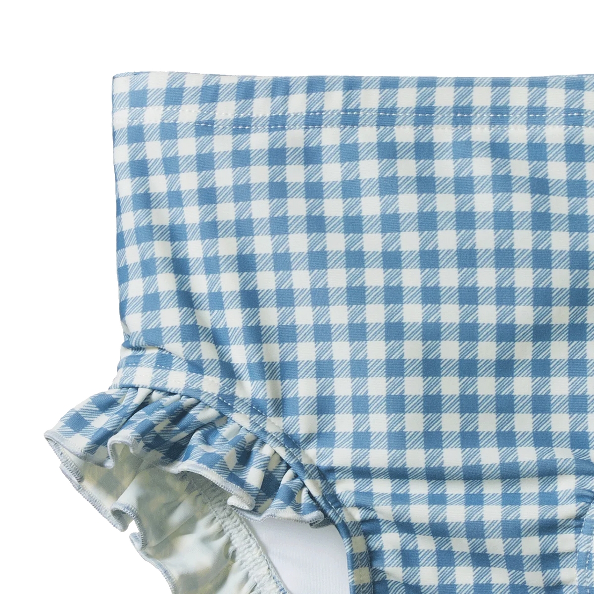RUFFLE SWIM SHORTS - BLUE GINGHAM