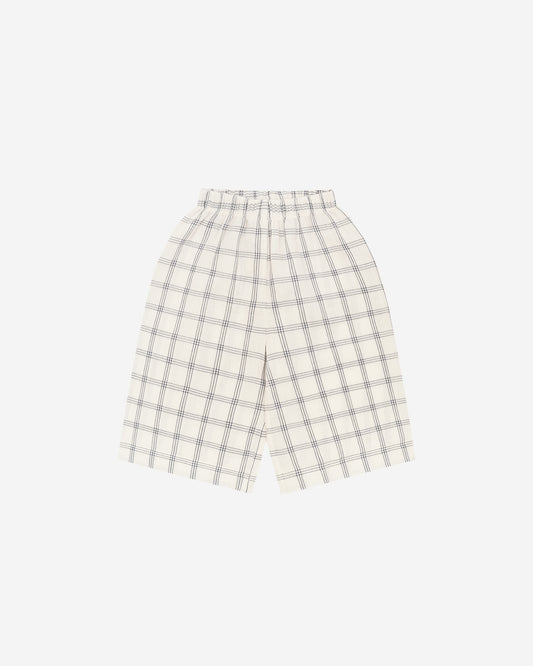 NAVY WINDOW CHECK WIDE LEG PANTS
