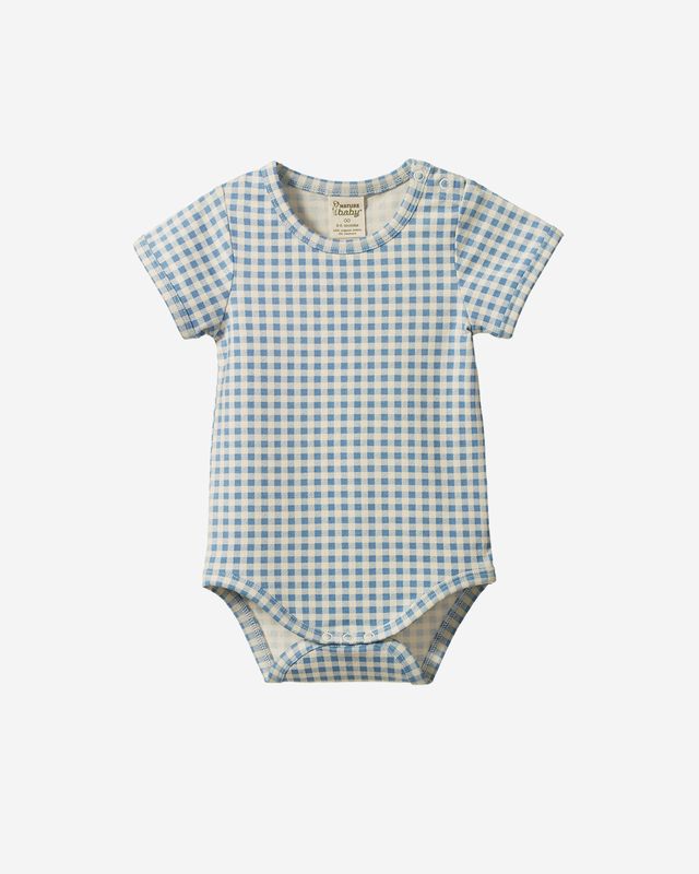 STRETCH JERSEY S/S BODYSUIT - BLUE GINGHAM