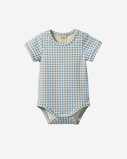 STRETCH JERSEY S/S BODYSUIT - BLUE GINGHAM