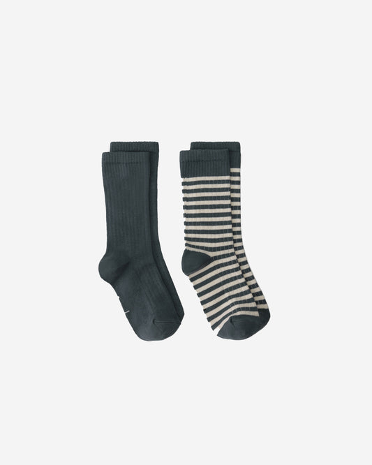 RIBBED SOCKS GOTS | 2-PACK - BLUE GREY & CREAM