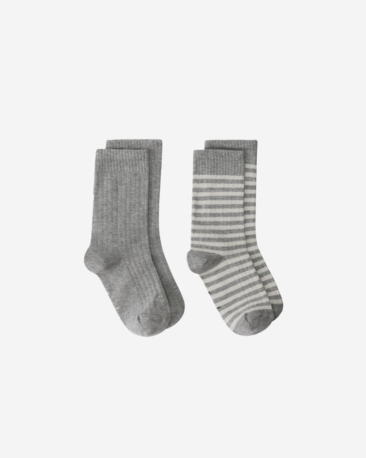 RIBBED SOCKS GOTS | 2-PACK - GREY MELANGE & CREAM