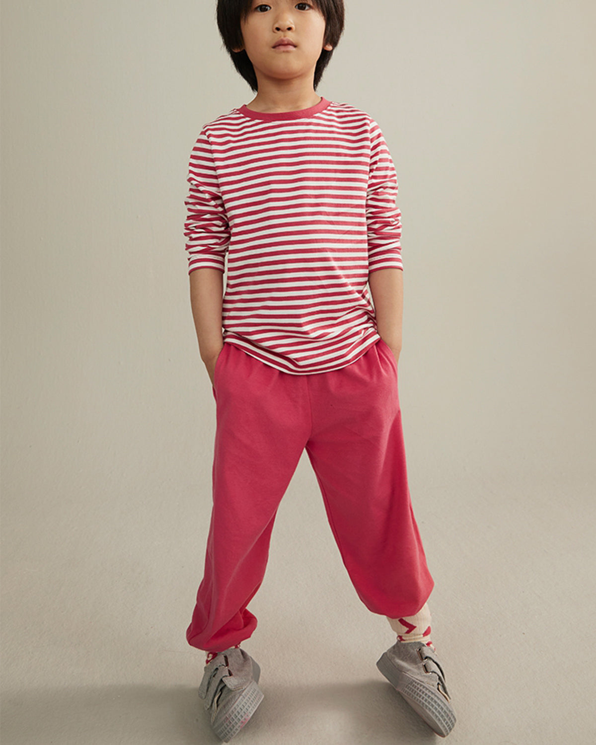 PULL-ON JERSEY TROUSERS GOTS - CHERRY