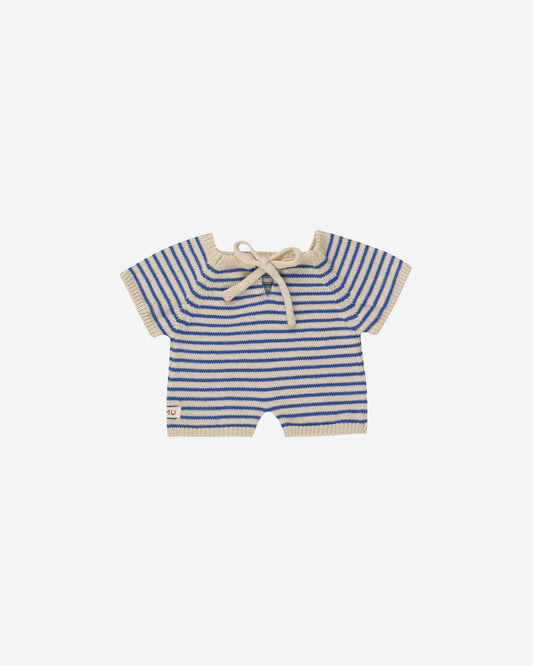 GOMMU FRENCH STRIPES SHORT ONE-PIECE SAND/BLUE