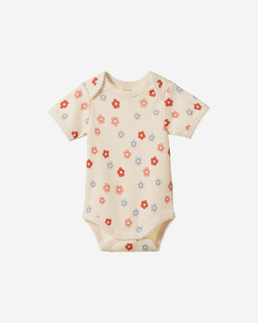SHORT SLEEVE BODYSUIT - PETITE FLORA STAMP PRINT
