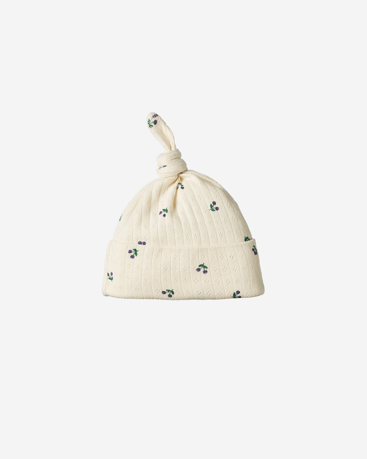 KNOTTED BEANIE POINTELLE - WINTER BERRY PRINT