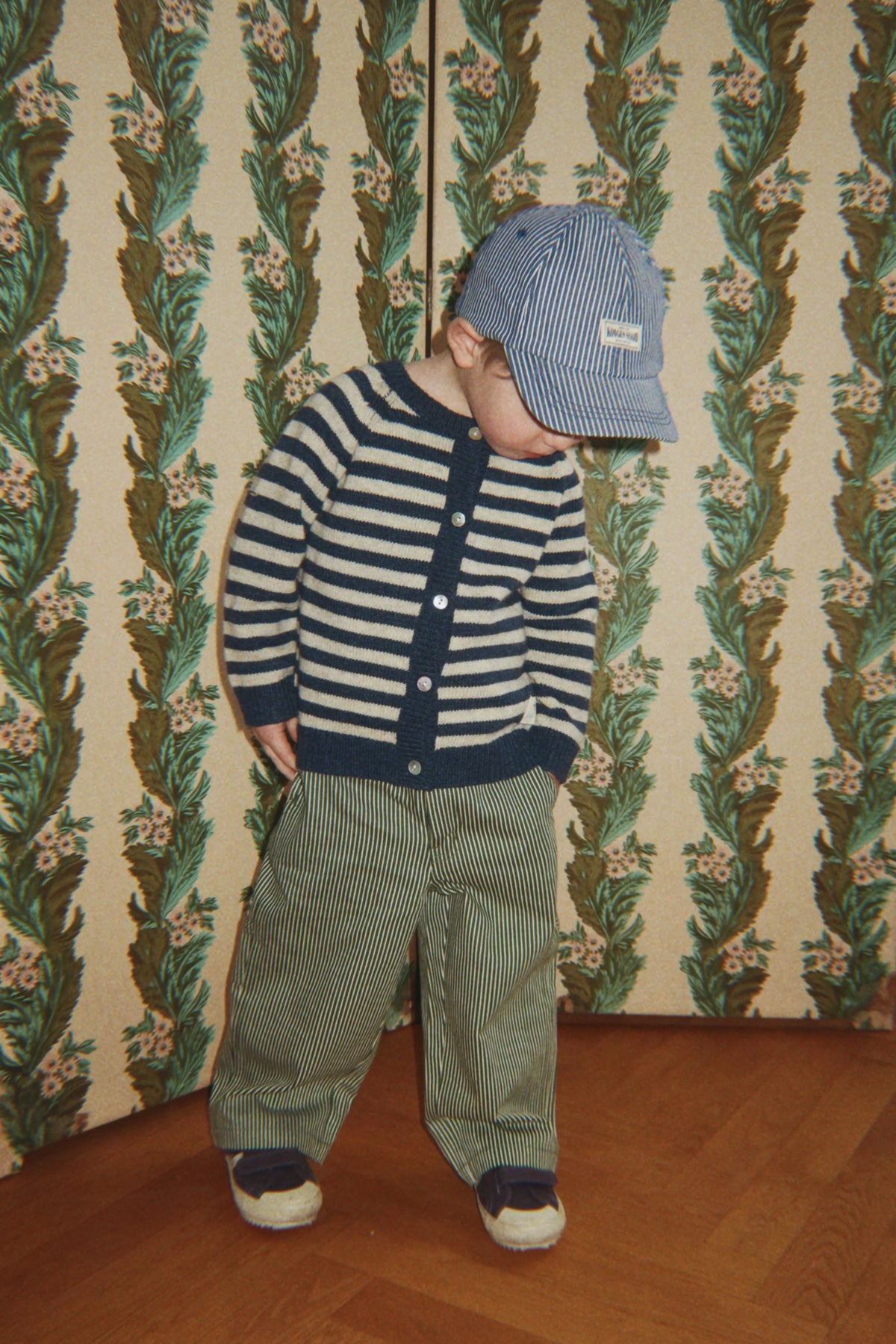 LUC PANTS GOTS - MILK VERTE STRIPE