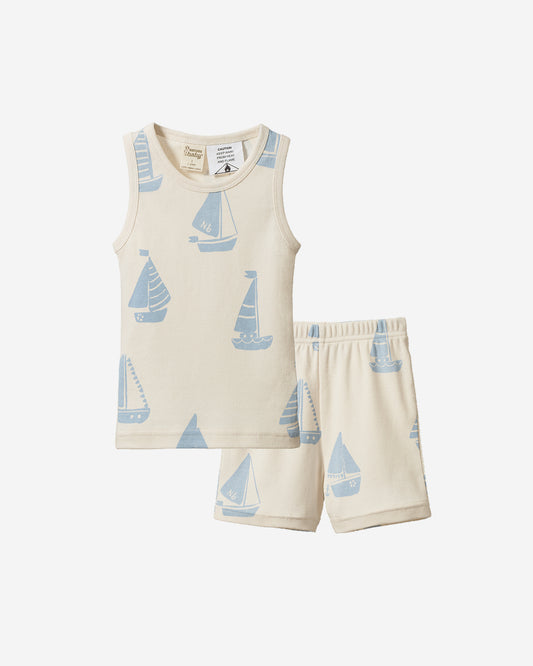 SINGLET PYJAMA SET - REGATTA BLUE PRINT