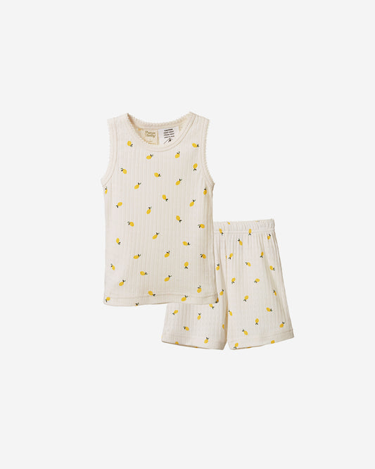 SINGLET PYJAMA SET POINTELLE - LEMON PRINT