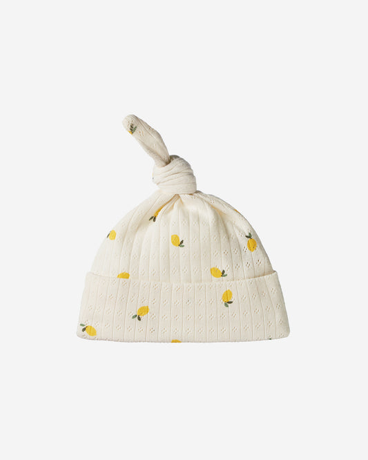 KNOTTED BEANIE POINTELLE - LEMON PRINT