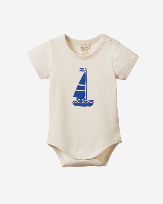 STRETCH JERSEY S/S BODYSUIT - SAIL BOAT PRINT