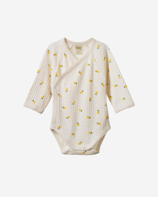 L/S KIMONO BODYSUIT POINTELLE - LEMON PRINT