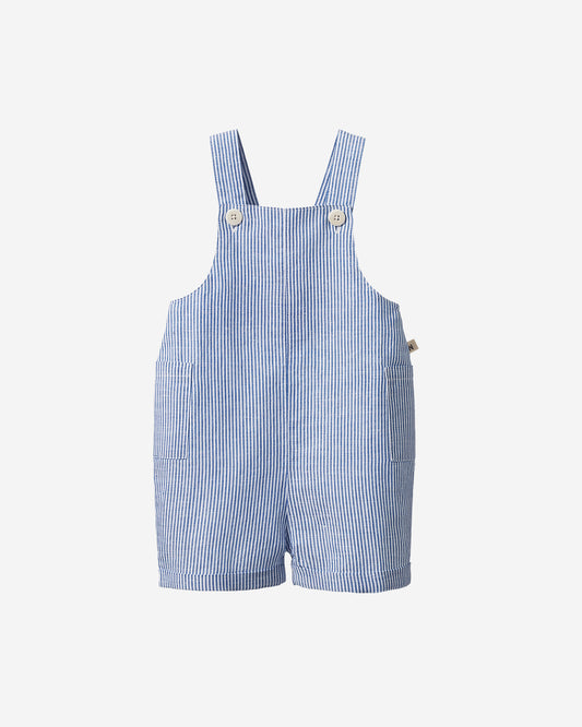 TUCKER SHORTIE OVERALLS LINEN - BLUE STRIPE