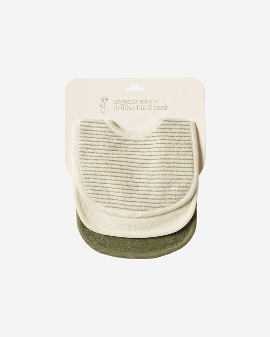 DRIBBLE BIBS 3 PACK-NETTLE PINSTRIPE/NATURAL/NETTLE