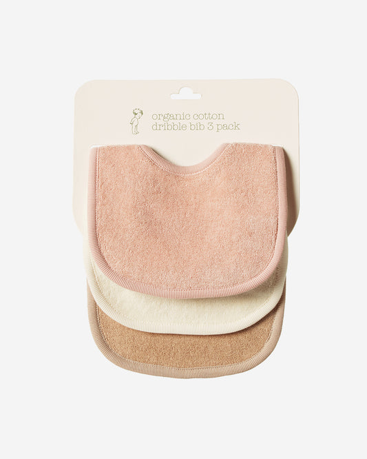 DRIBBLE BIBS 3PACKS-ROSE DUST/NATURAL/NOUGAT