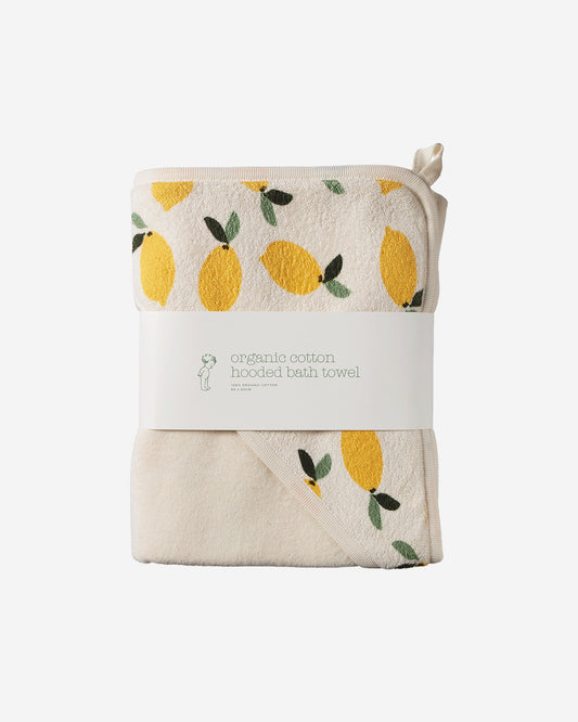 ORGANIC COTTON HOODED TOWEL - LEMON PRINT TERRY