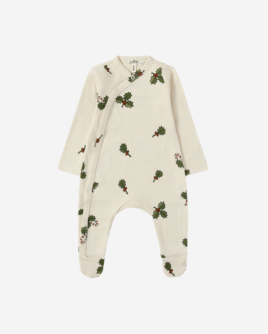 CHRISTMAS HOLLY FOOTED SUIT
