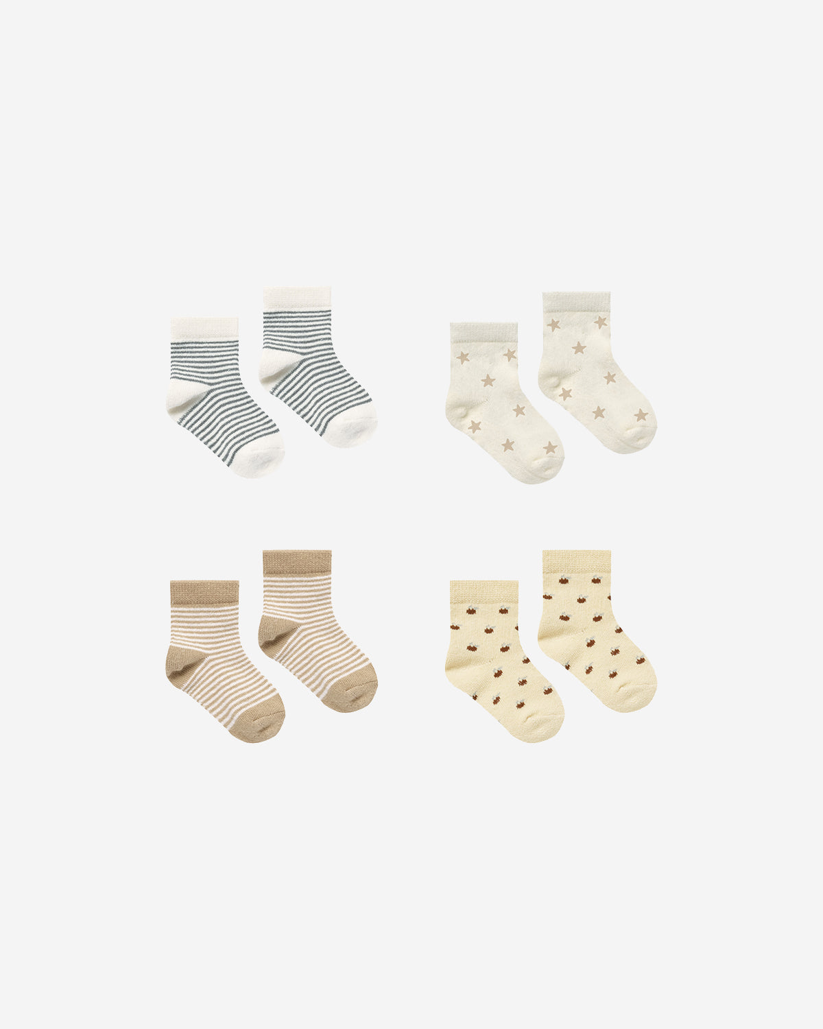 PRINTED SOCK SET - LATTE MICRO STRIPE, STARS, STRIPE, APPLES