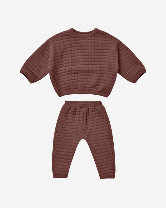 QUILTED SWEATER & PANT SET - PLUM
