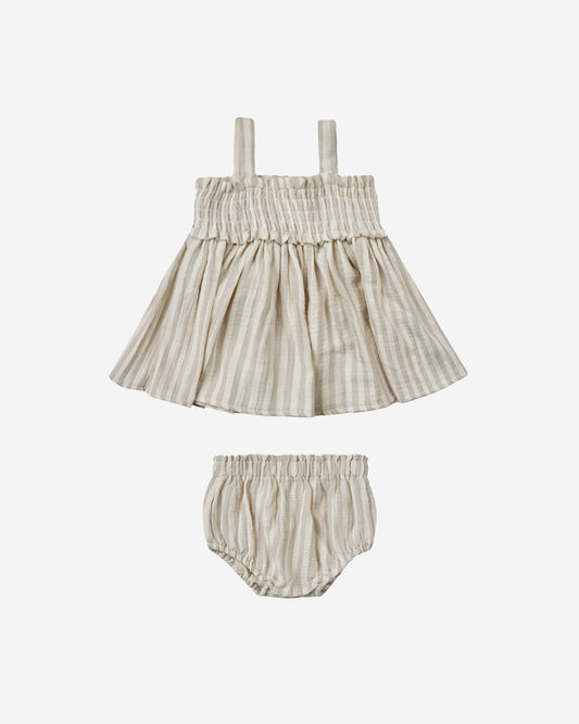 MAE SMOCKED TOP AND BLOOMER SET - ASH STRIPE