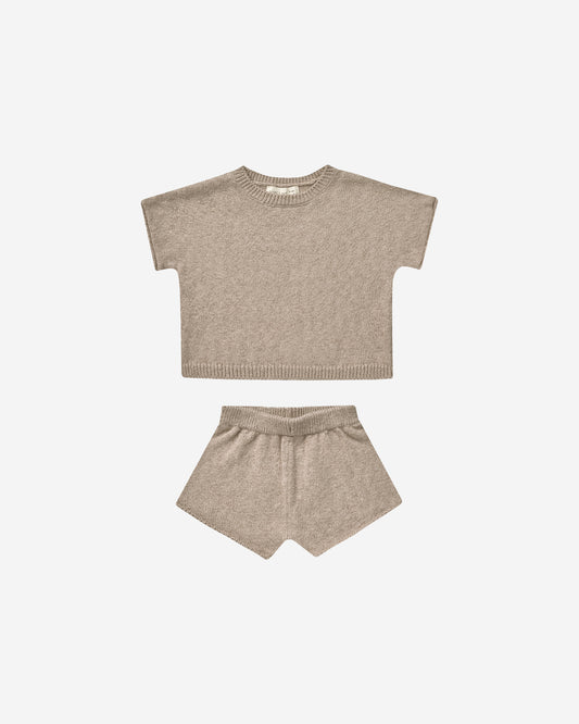 RELAXED SUMMER KNIT SET - HEATHERED OAT