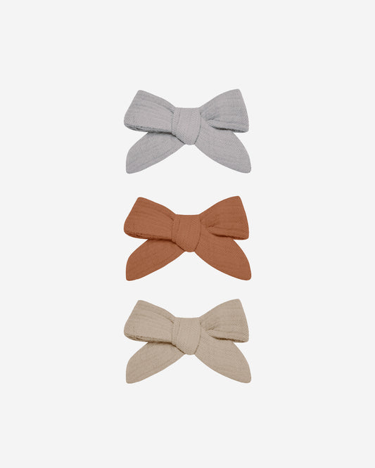 BOW W. CLIP, SET OF 3 - PERIWINKLE, CLAY, OAT