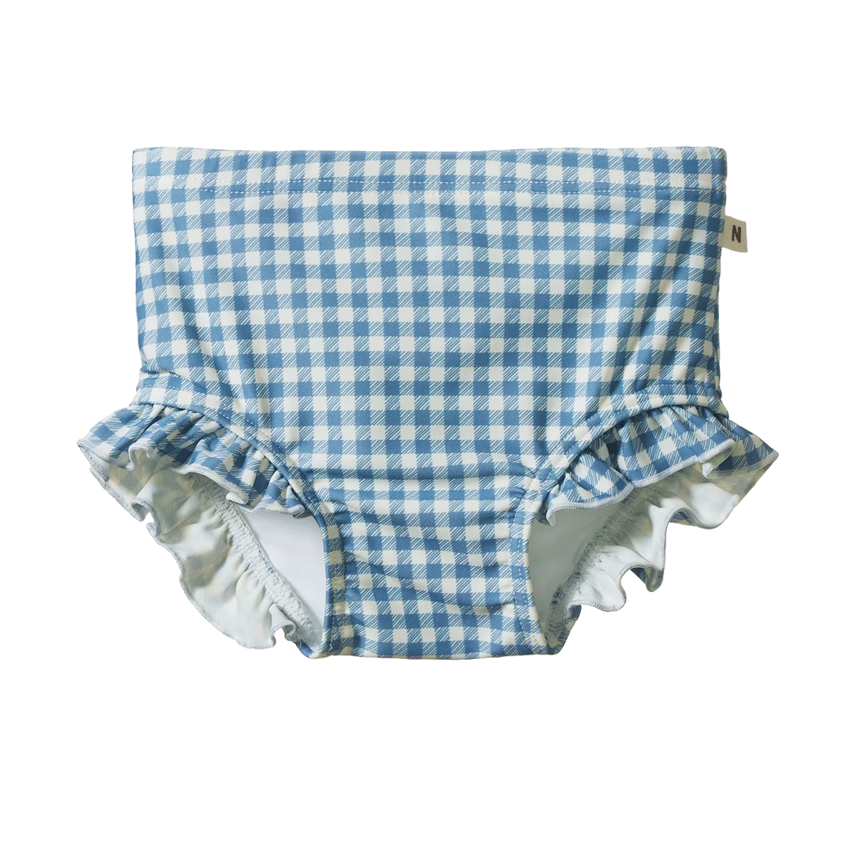 RUFFLE SWIM SHORTS - BLUE GINGHAM