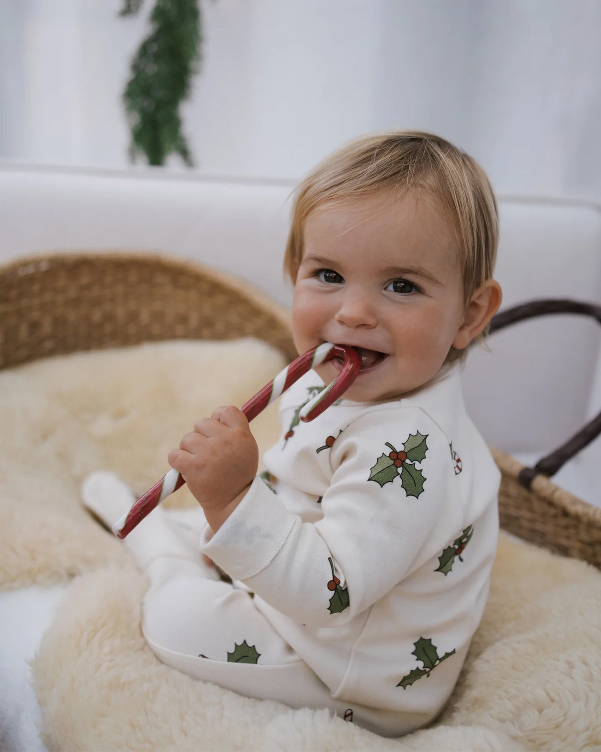 CHRISTMAS HOLLY FOOTED SUIT