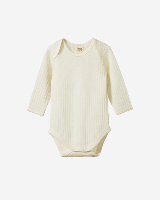 MERINO LONG SLEEVES BODYSUIT POINTELLE - NATURAL