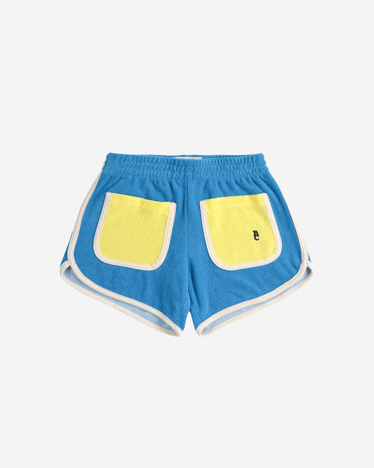 BLUE COLOR BLOCK TERRY CLOTH SHORTS - LIGHT BLUE