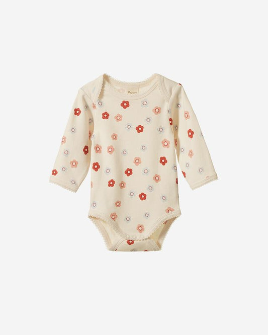 LONG SLEEVE BODYSUIT - PETITE FLORA STAMP PRINT
